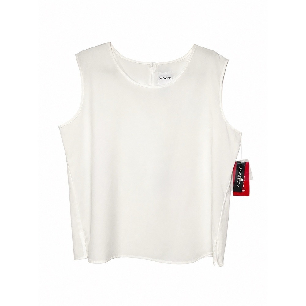 BonWorth White Sleeveless Shell Top Size MP NWT Stretch Back Zip Petite M